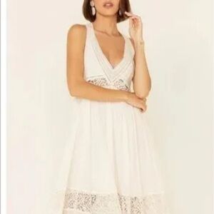 Zara | White Drop Waist Cottagecore Slip Dress | Ivory | Medium